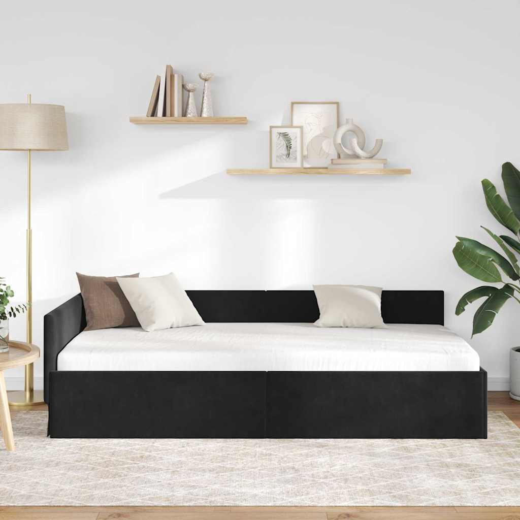 Sarokágy keret fejtámlával Fekete 90 cm x 190 cm Bársony
