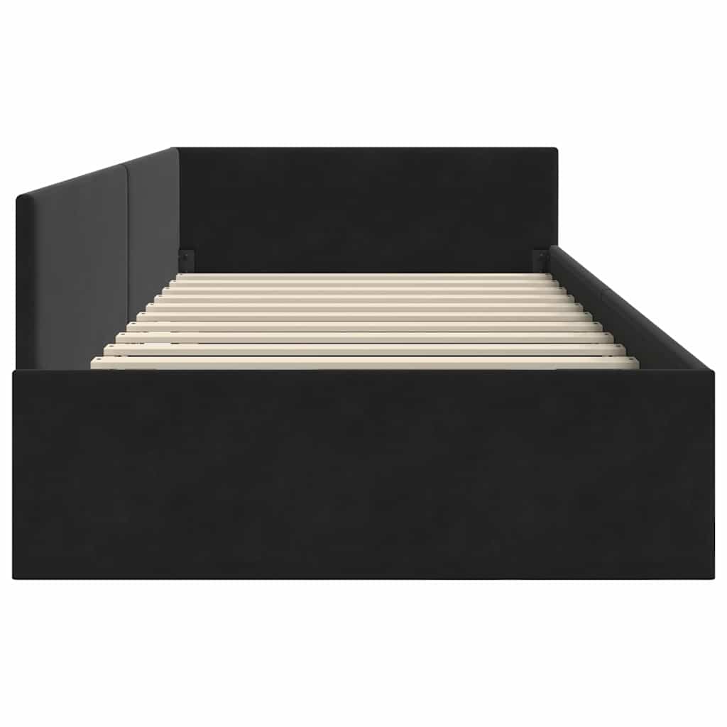 Sarokágy keret fejtámlával Fekete 90 cm x 190 cm Bársony