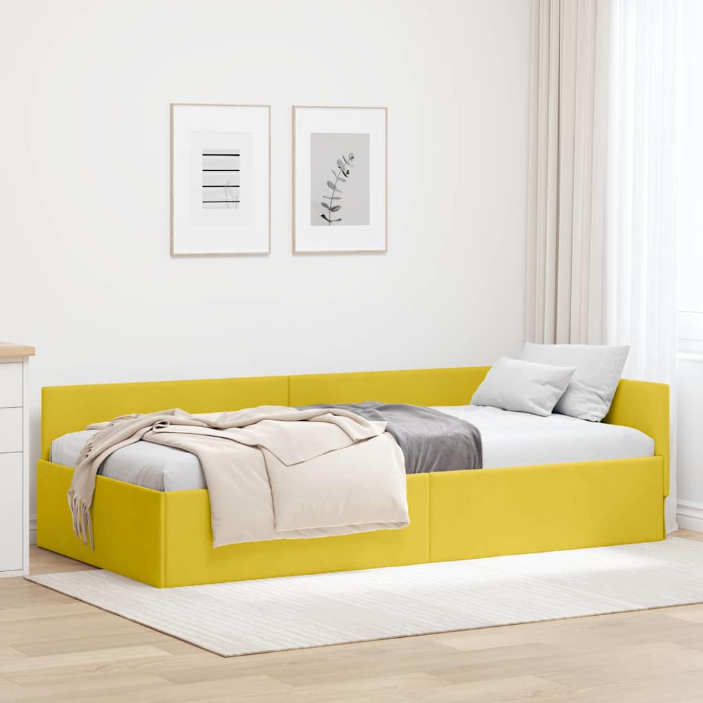 Sarokágy keret fejtámlával Sárga 90 cm x 190 cm Bársony