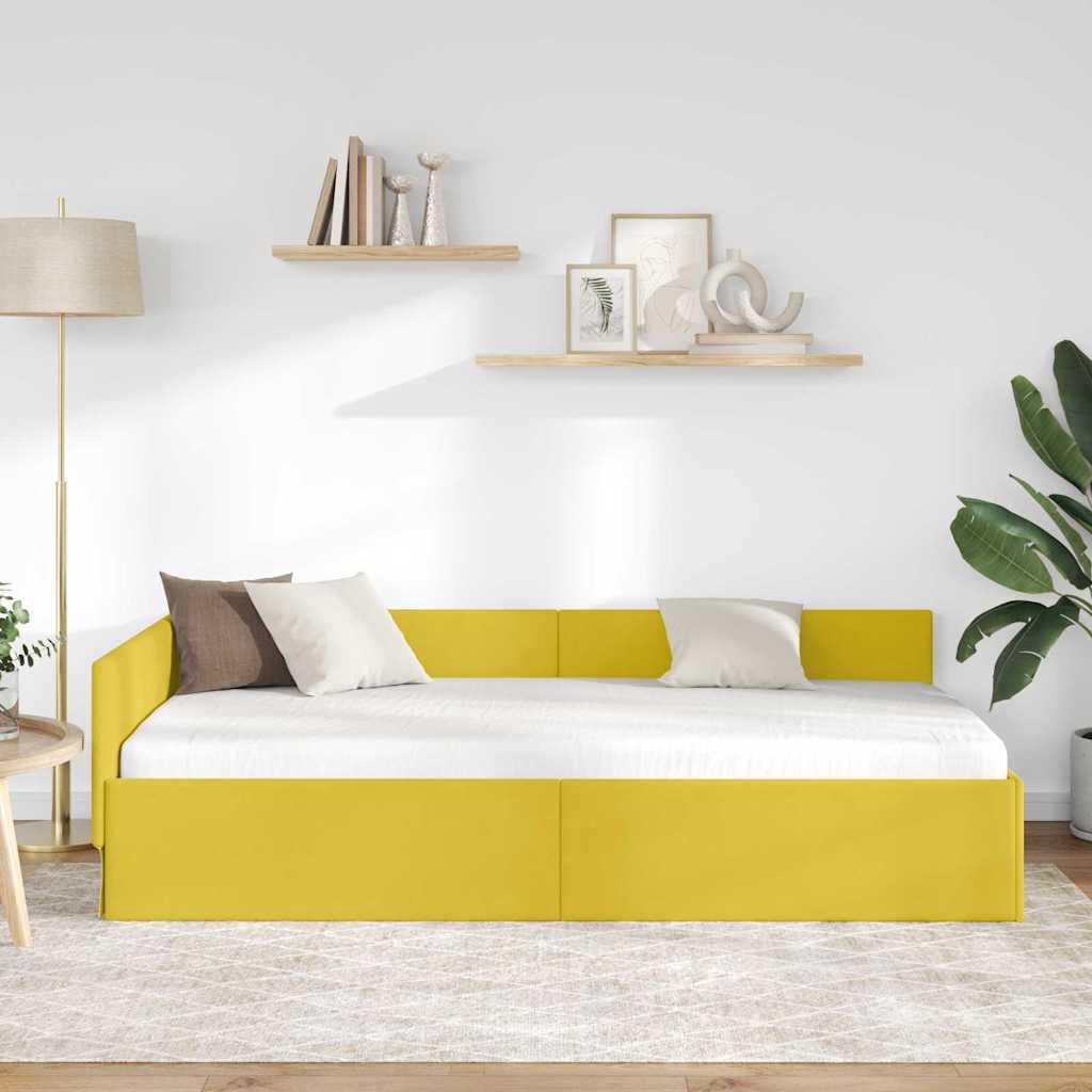 Sarokágy keret fejtámlával Sárga 90 cm x 190 cm Bársony