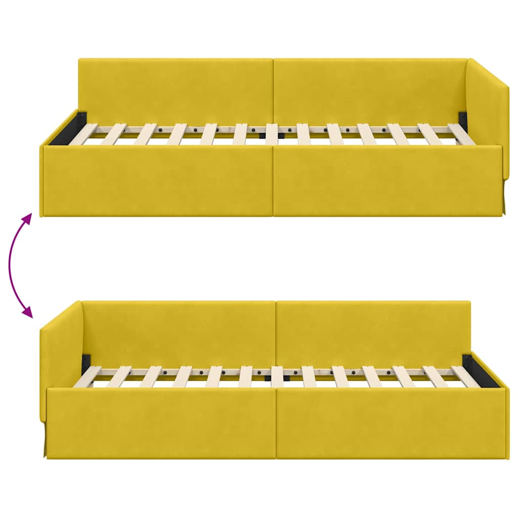 Sarokágy keret fejtámlával Sárga 90 cm x 190 cm Bársony