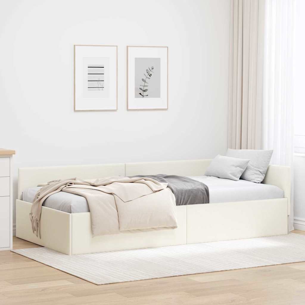 Sarokágy keret fejtámlával Krém 90 cm x 190 cm Bársony