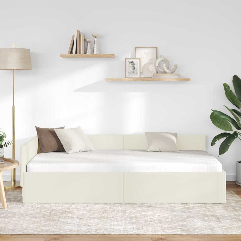 Sarokágy keret fejtámlával Krém 90 cm x 190 cm Bársony