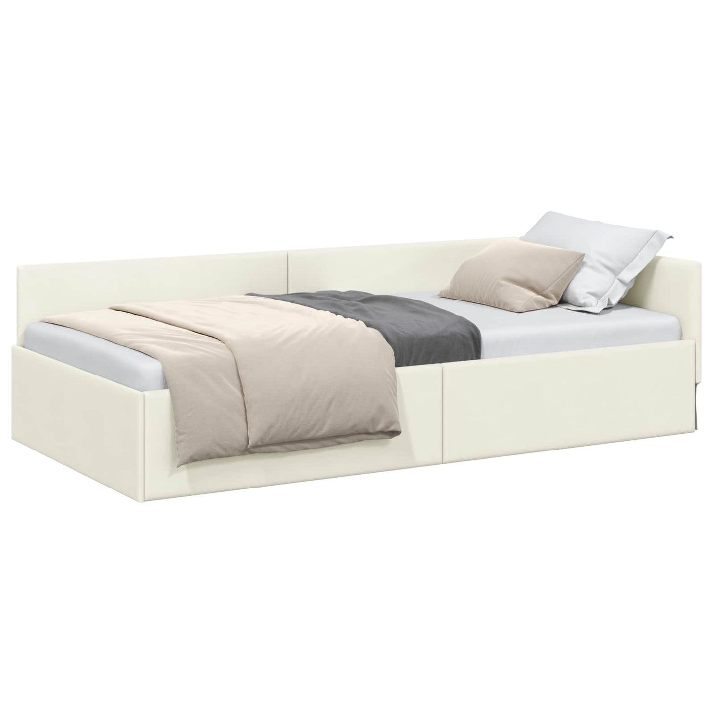 Sarokágy keret fejtámlával Krém 90 cm x 190 cm Bársony
