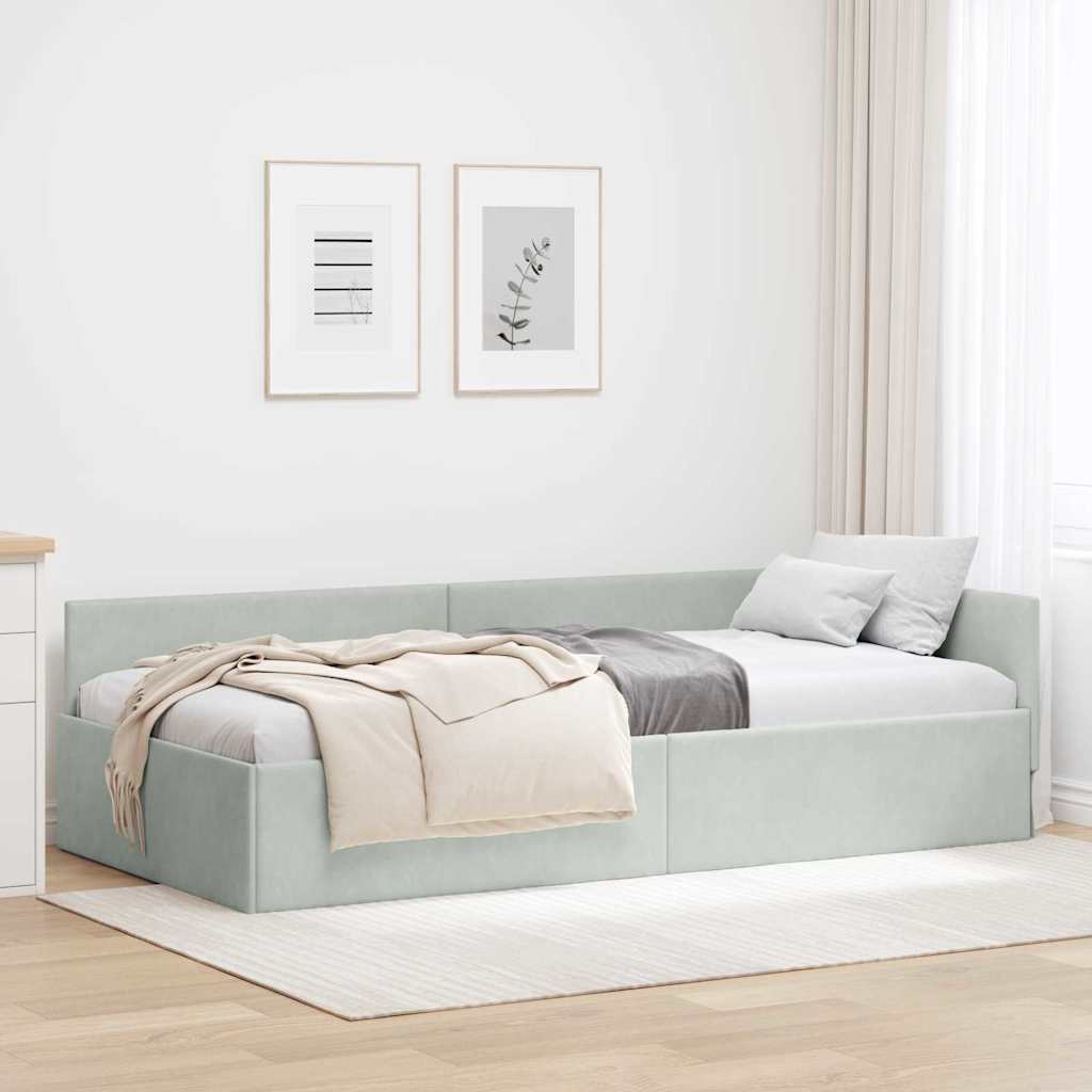 Sarokágy keret fejtámlával Világosszürke 90 cm x 200 cm Bársony