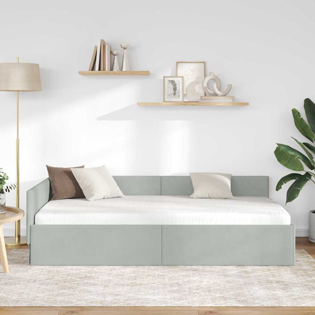 Sarokágy keret fejtámlával Világosszürke 90 cm x 200 cm Bársony