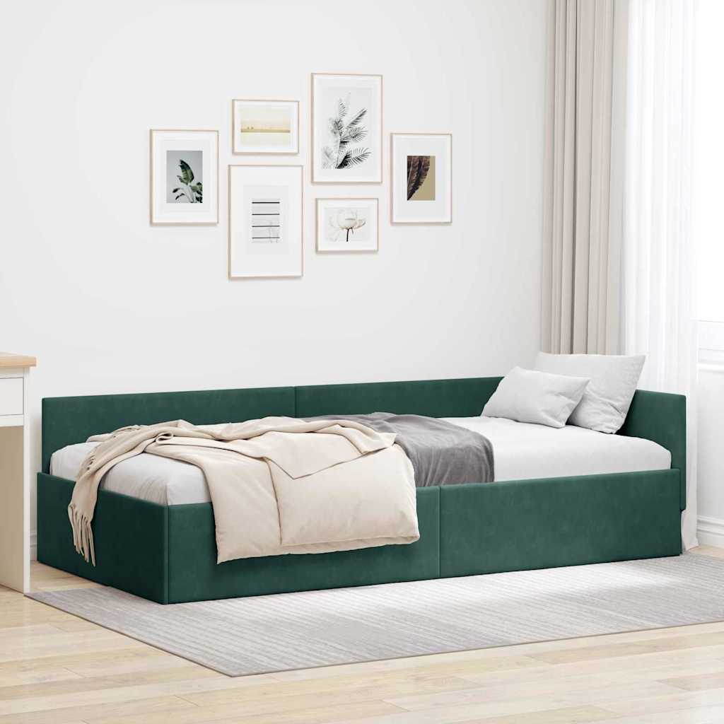 Sarokágy keret fejtámlával Sötétzöld 90 cm x 200 cm Bársony