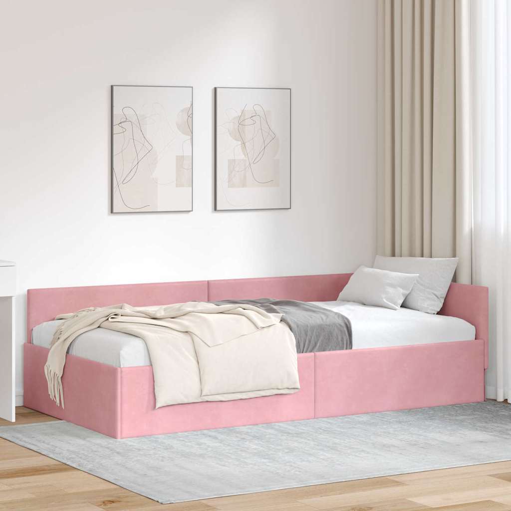 Sarokágy keret fejtámlával Rózsaszín 90 cm x 200 cm Bársony