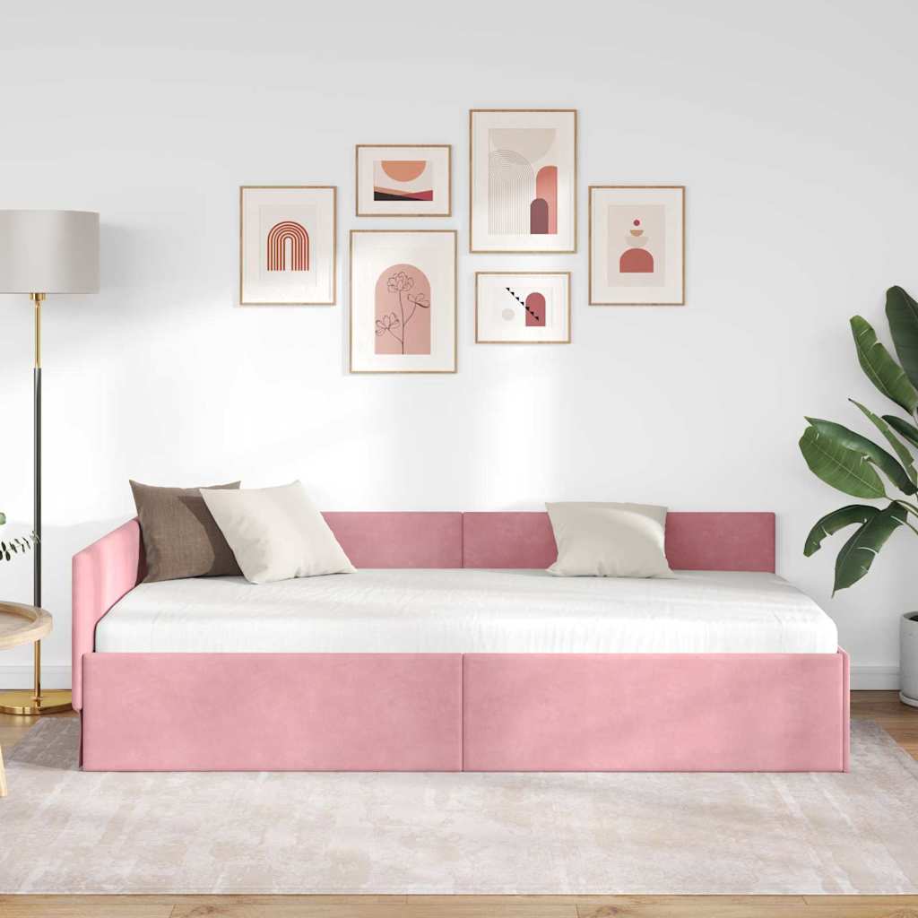 Sarokágy keret fejtámlával Rózsaszín 90 cm x 200 cm Bársony