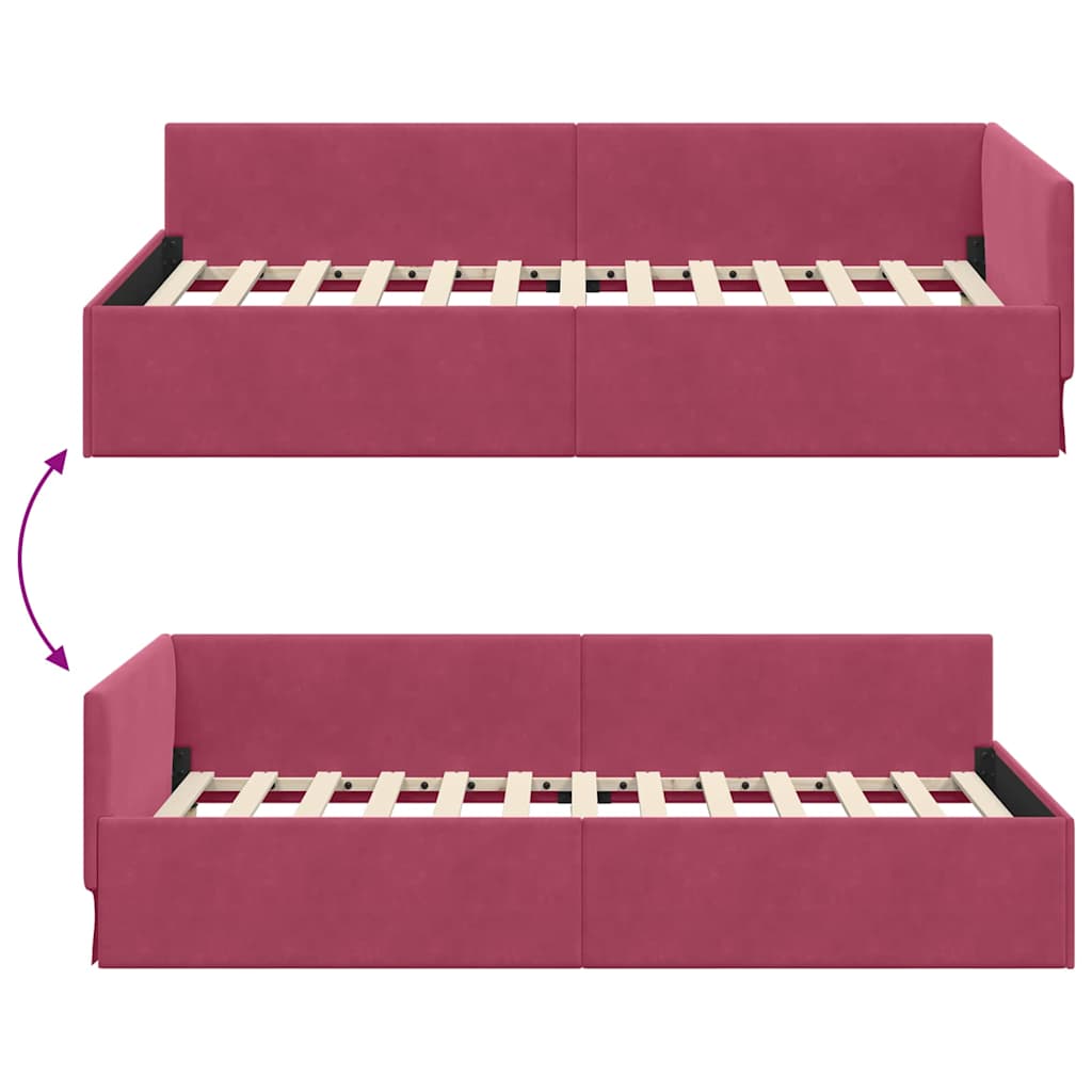 Sarokágy keret fejtámlával Bordó 90 cm x 200 cm Bársony