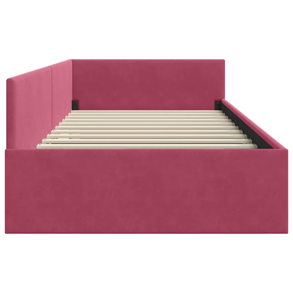Sarokágy keret fejtámlával Bordó 90 cm x 200 cm Bársony