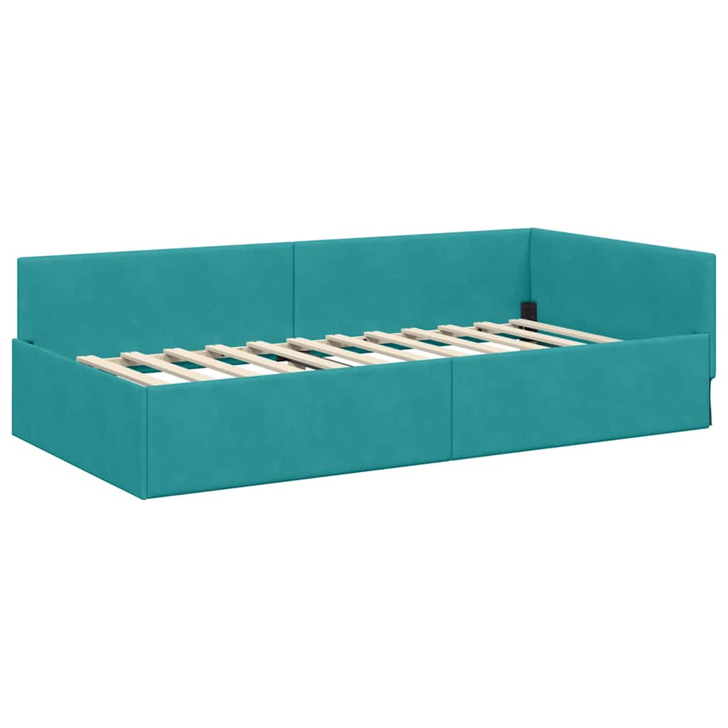 Sarokágy keret fejtámlával Türkiz 90 cm x 200 cm Bársony