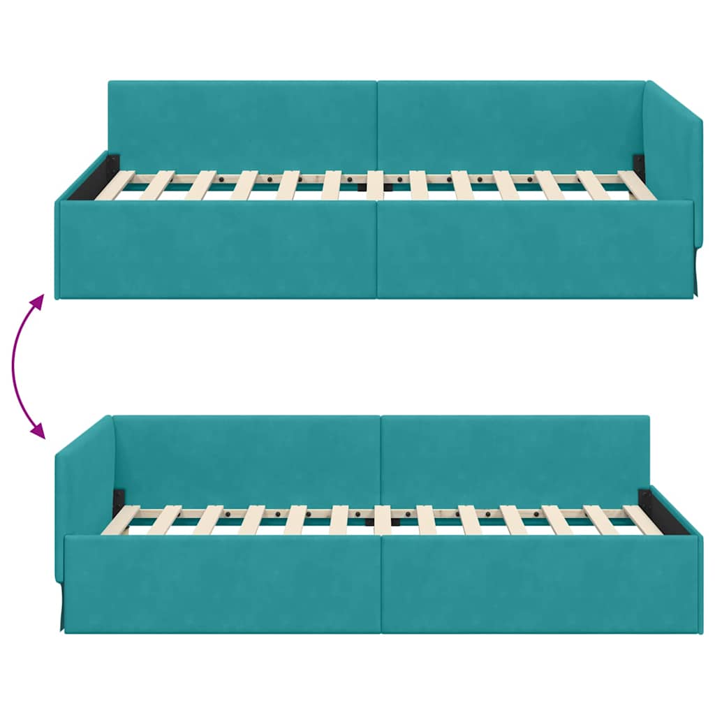 Sarokágy keret fejtámlával Türkiz 90 cm x 200 cm Bársony