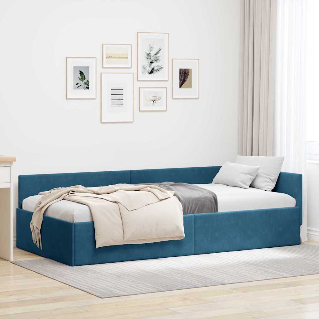 Sarokágy keret fejtámlával Kék 100 cm x 200 cm Bársony