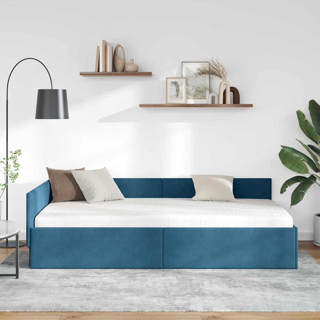 Sarokágy keret fejtámlával Kék 100 cm x 200 cm Bársony