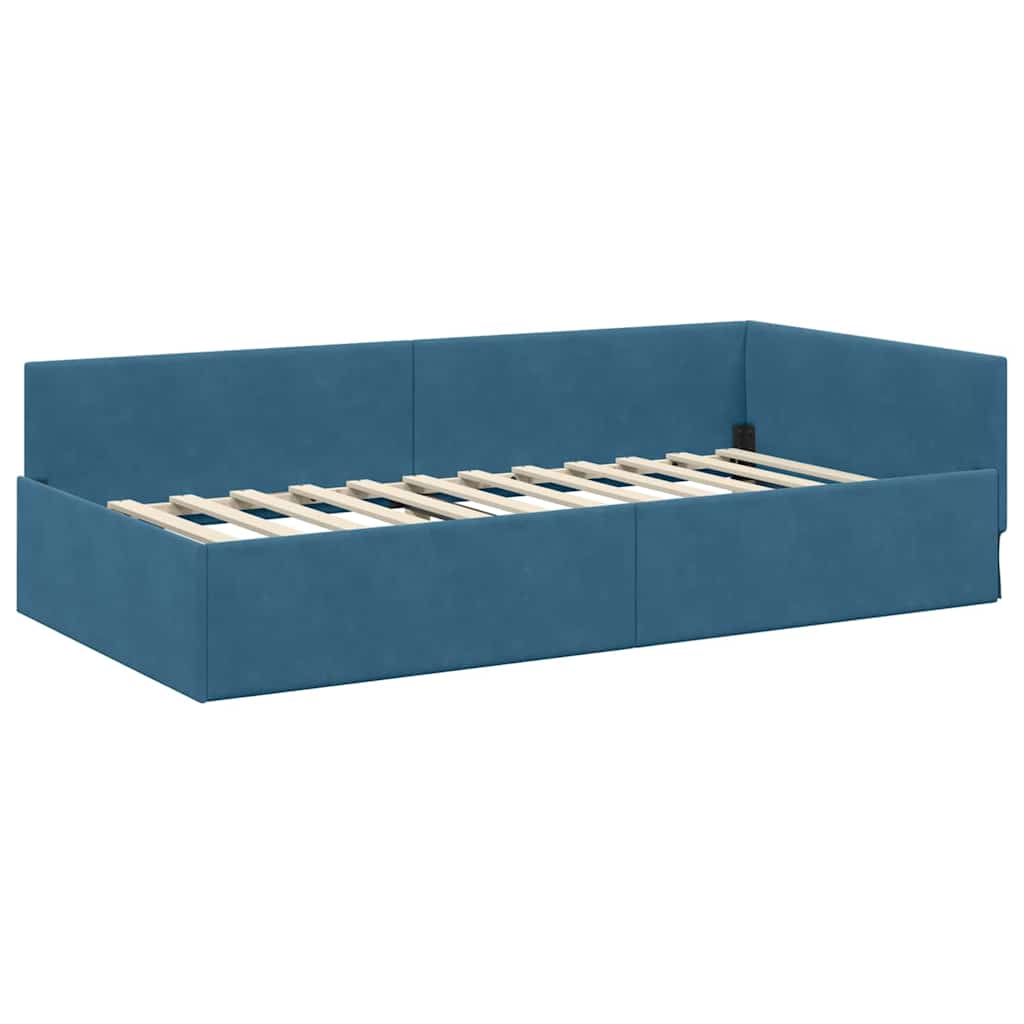 Sarokágy keret fejtámlával Kék 100 cm x 200 cm Bársony