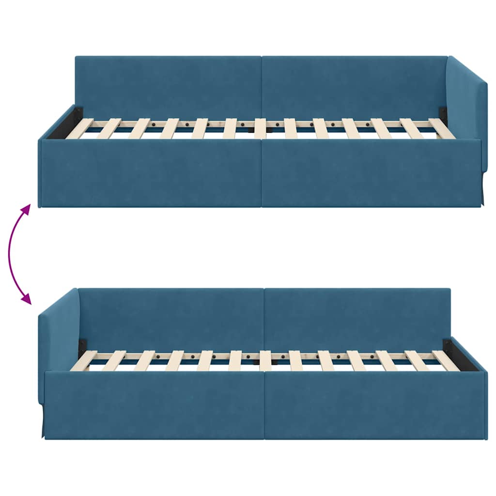 Sarokágy keret fejtámlával Kék 100 cm x 200 cm Bársony
