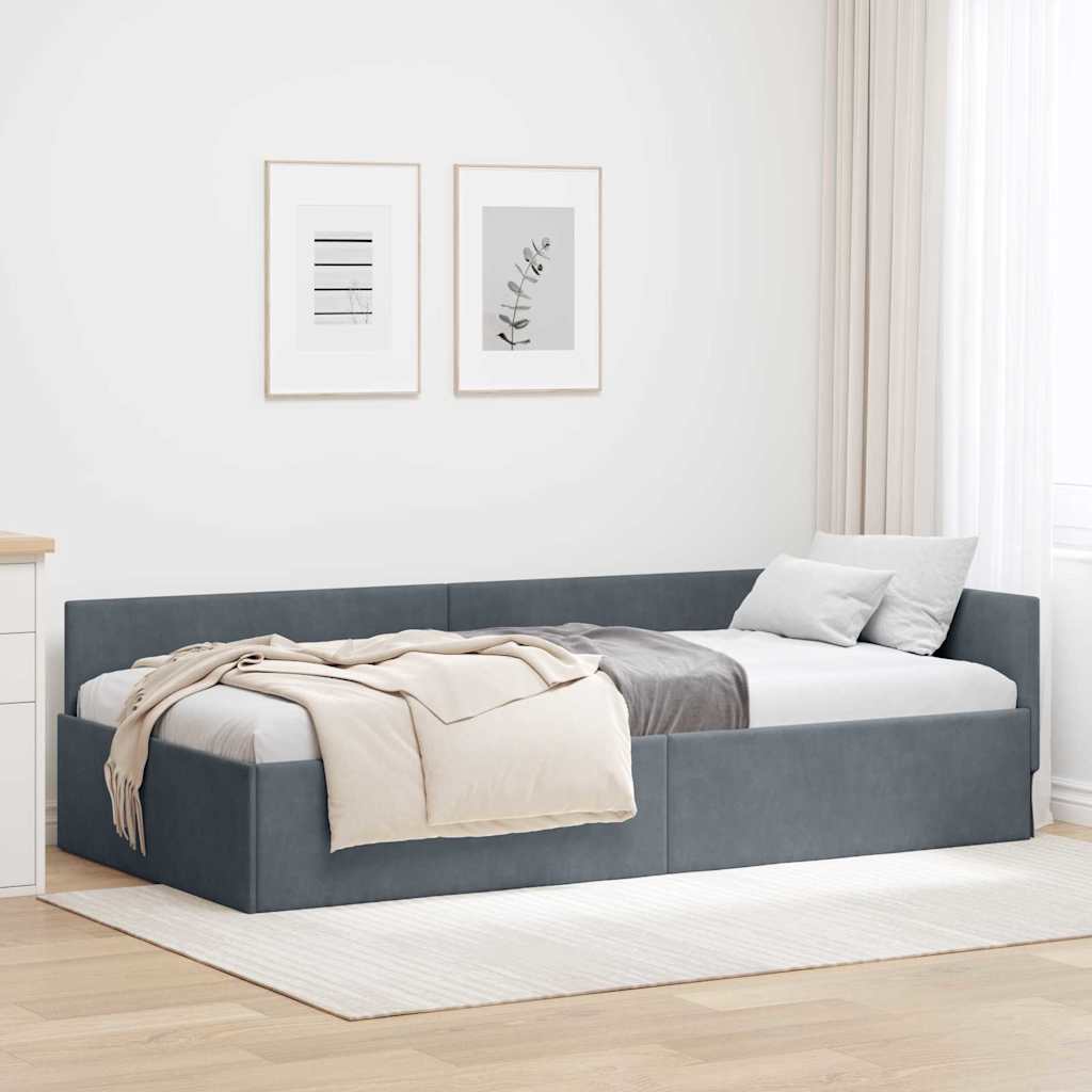 Sarokágy keret fejtámlával Sötétszürke 100 cm x 200 cm Bársony