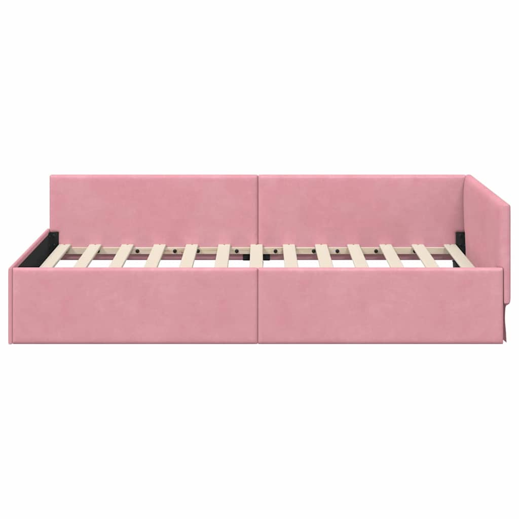 Sarokágy keret fejtámlával Rózsaszín 100 cm x 200 cm Bársony