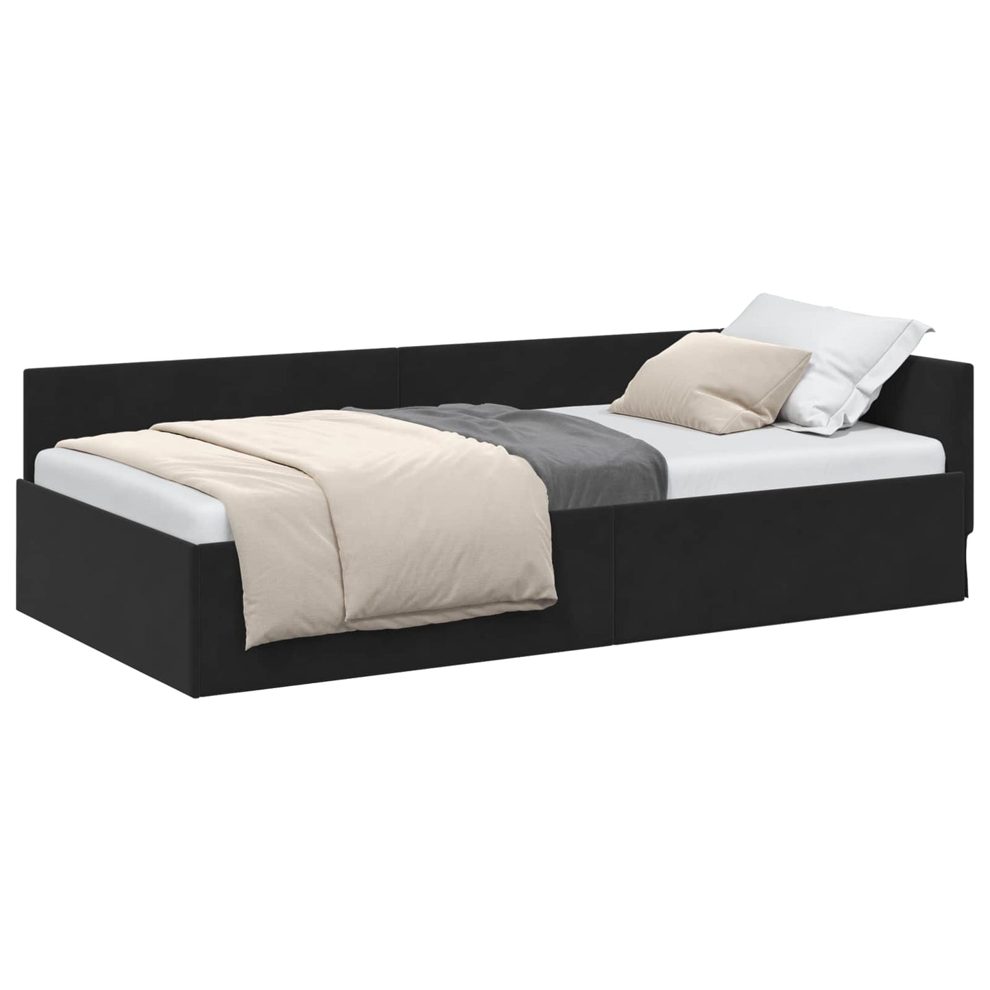 Sarokágy keret fejtámlával Fekete 100 cm x 200 cm Bársony