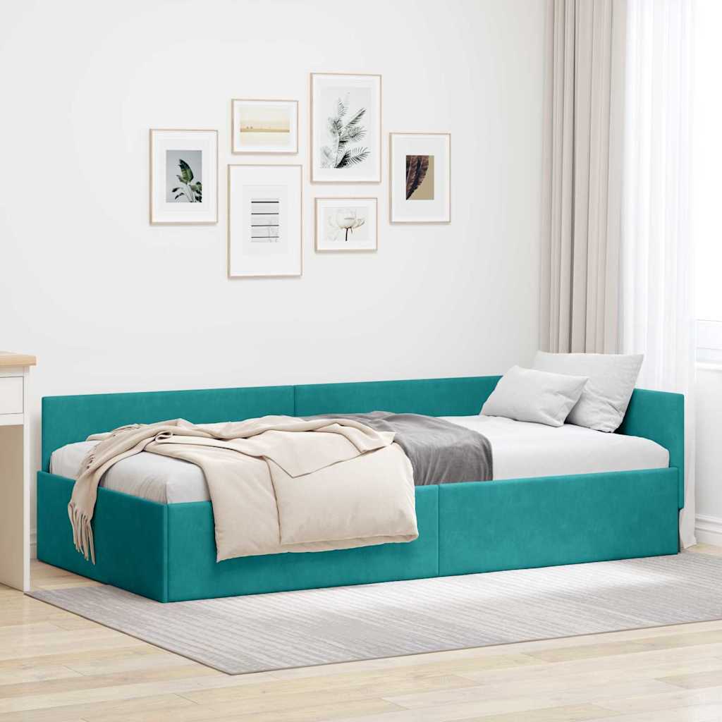 Sarokágy keret fejtámlával Türkiz 100 cm x 200 cm Bársony
