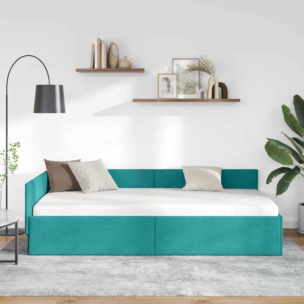 Sarokágy keret fejtámlával Türkiz 100 cm x 200 cm Bársony