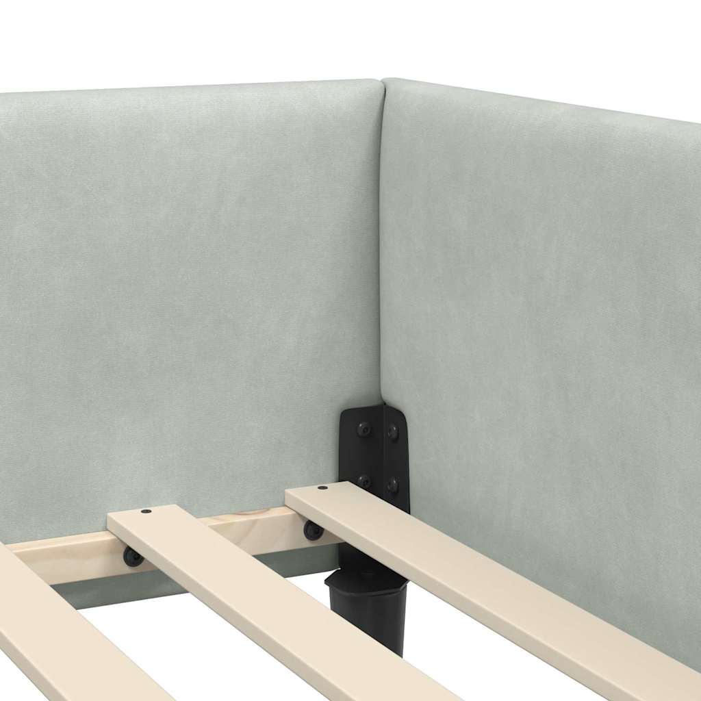 Sarokágy keret fejtámlával Világosszürke 80 cm x 200 cm Bársony