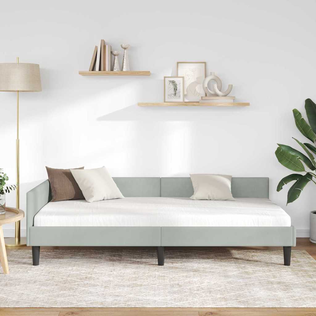 Sarokágy keret fejtámlával Világosszürke 80 cm x 200 cm Bársony
