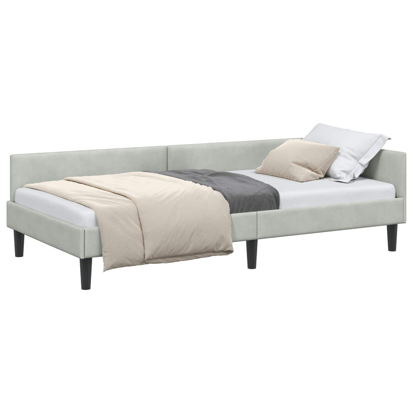 Sarokágy keret fejtámlával Világosszürke 80 cm x 200 cm Bársony