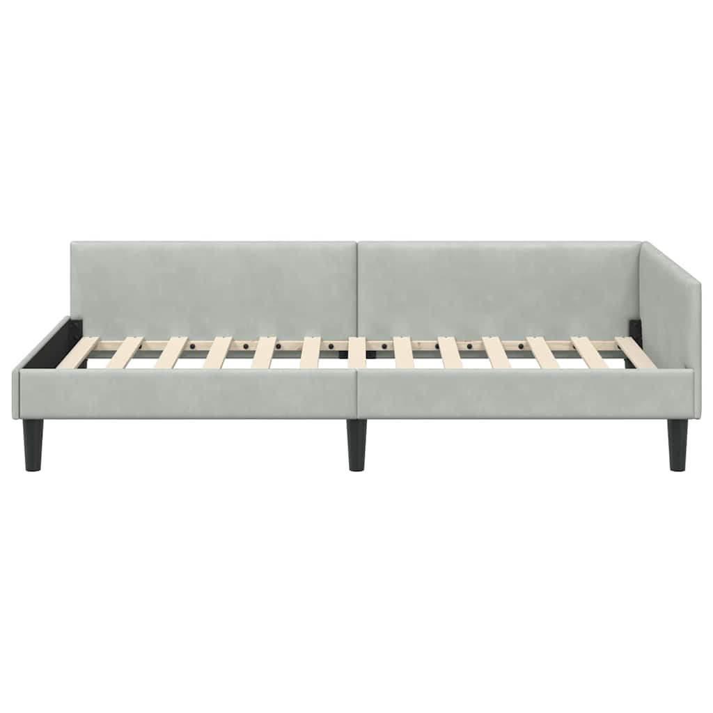 Sarokágy keret fejtámlával Világosszürke 80 cm x 200 cm Bársony