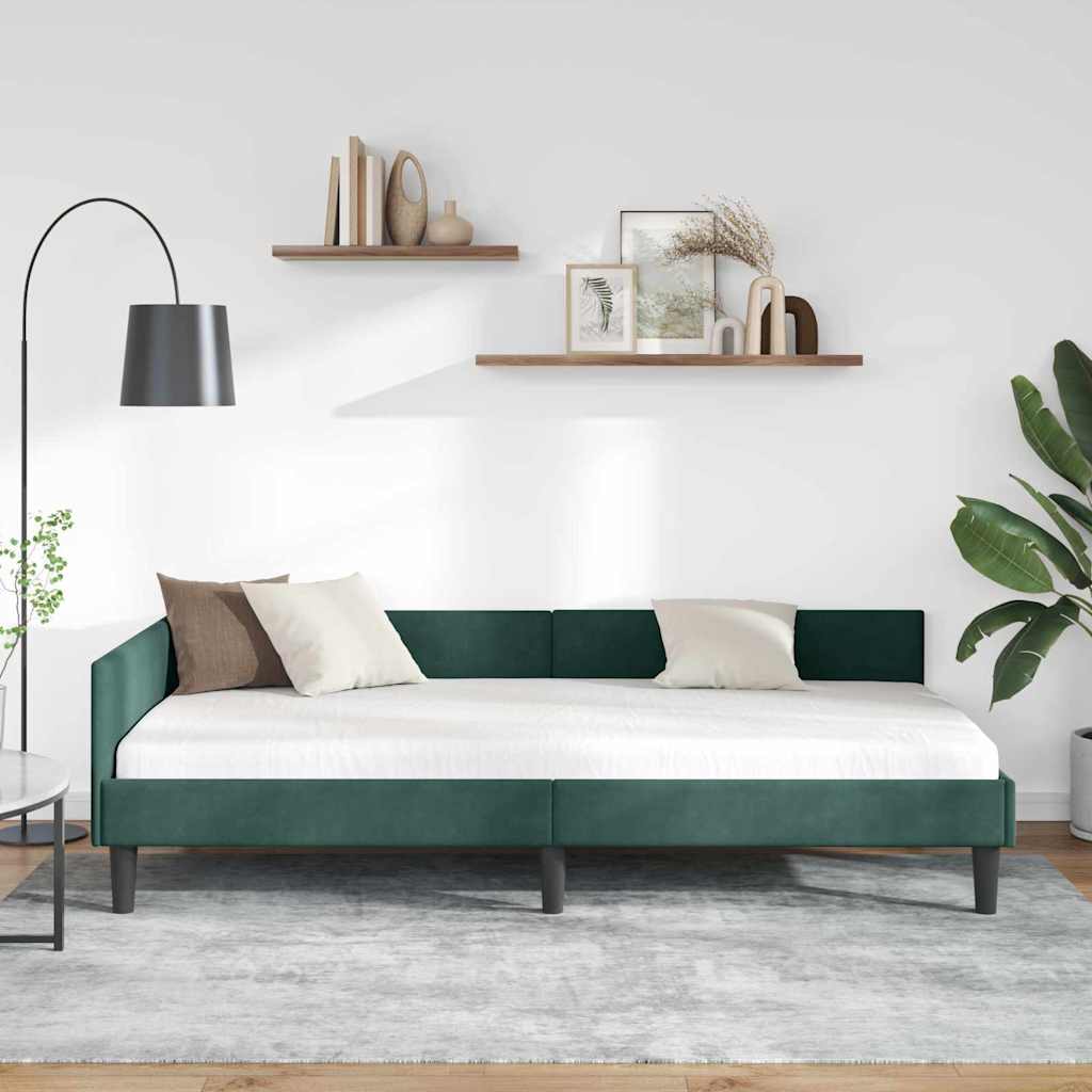 Sarokágy keret fejtámlával Sötétzöld 80 cm x 200 cm Bársony