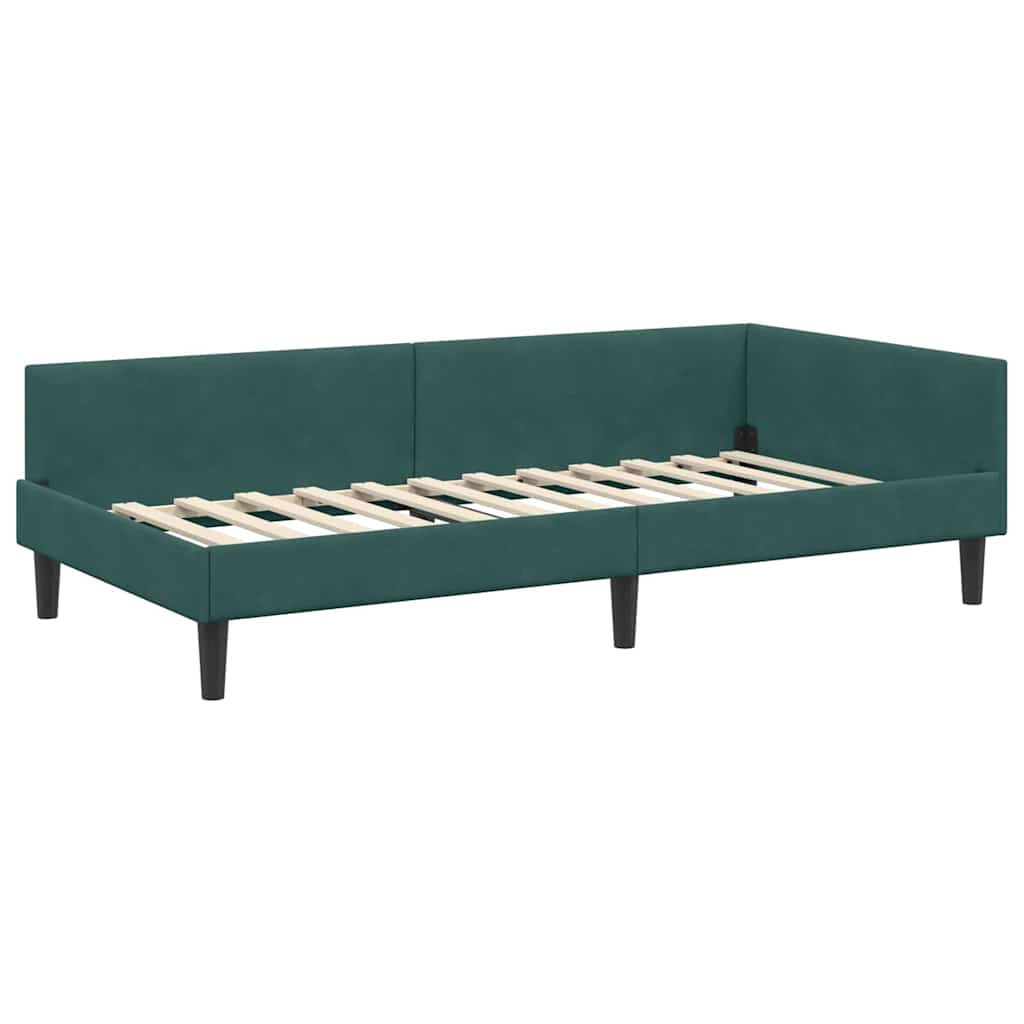 Sarokágy keret fejtámlával Sötétzöld 80 cm x 200 cm Bársony