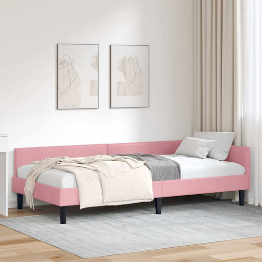 Sarokágy keret fejtámlával Rózsaszín 80 cm x 200 cm Bársony