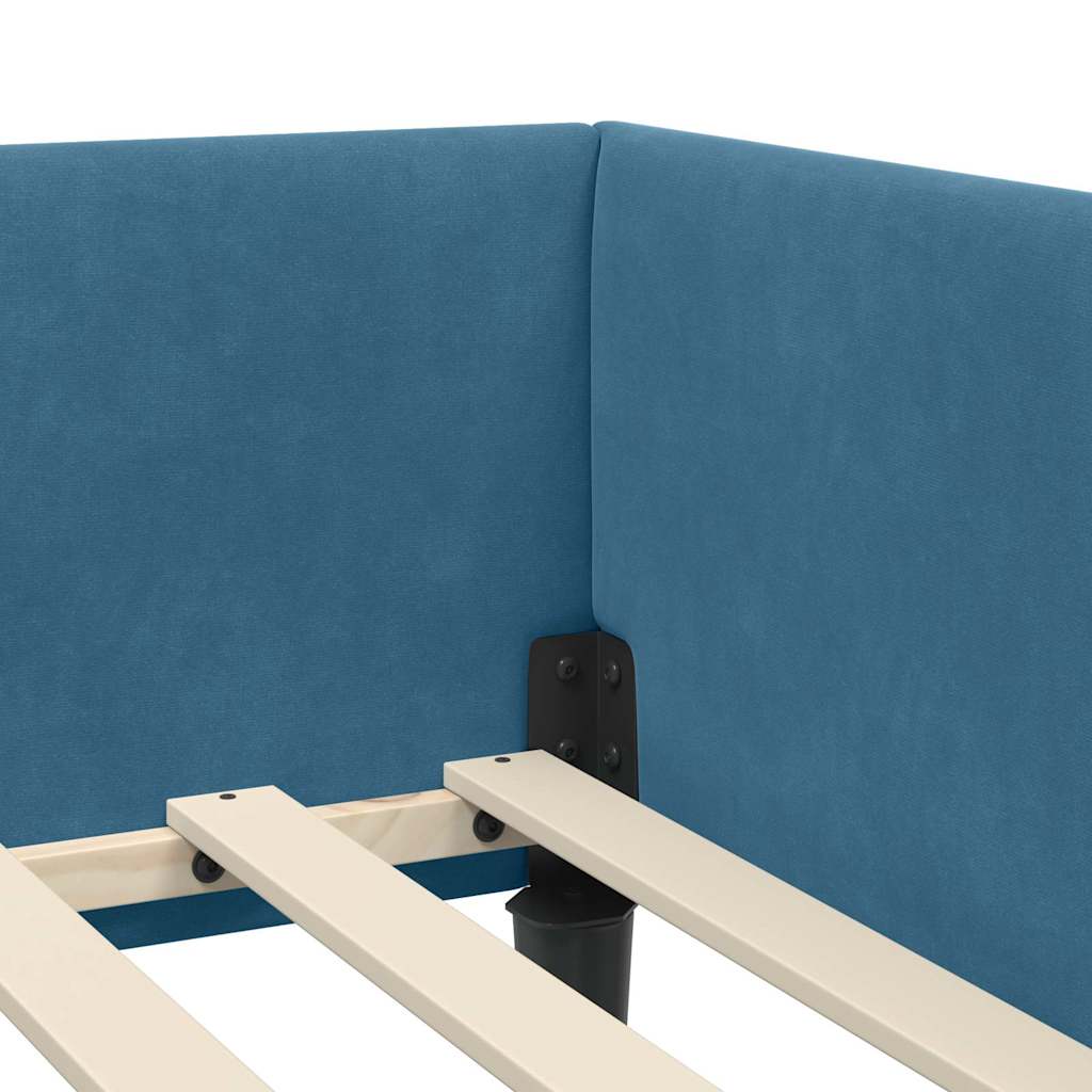 Sarokágy keret fejtámlával Kék 90 cm x 190 cm Bársony