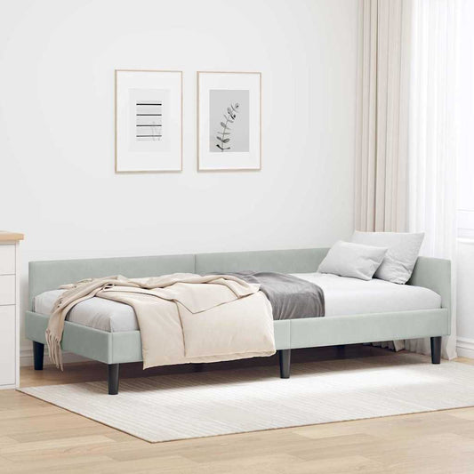 Sarokágy keret fejtámlával Világosszürke 90 cm x 190 cm Bársony