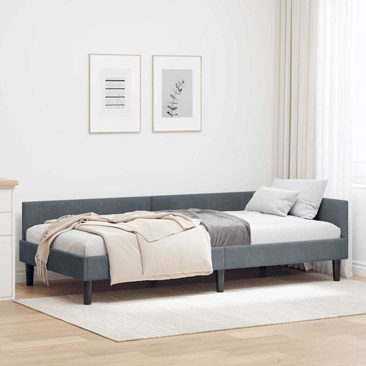 Sarokágy keret fejtámlával Sötétszürke 90 cm x 190 cm Bársony