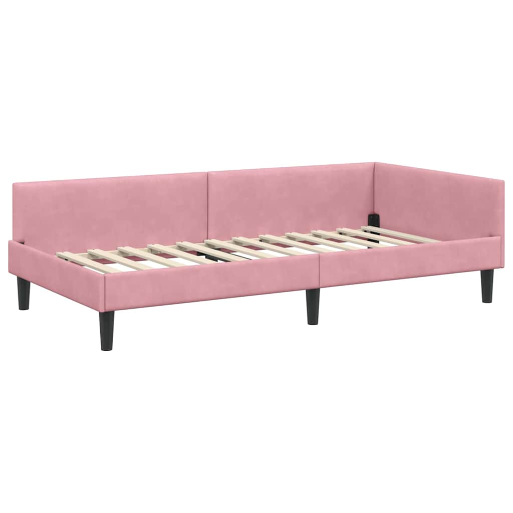 Sarokágy keret fejtámlával Rózsaszín 90 cm x 190 cm Bársony