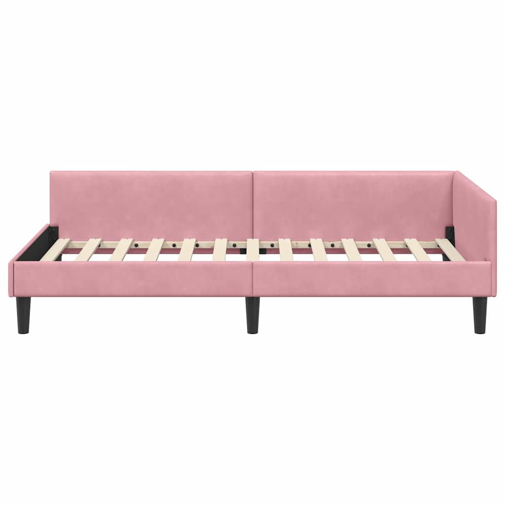 Sarokágy keret fejtámlával Rózsaszín 90 cm x 190 cm Bársony