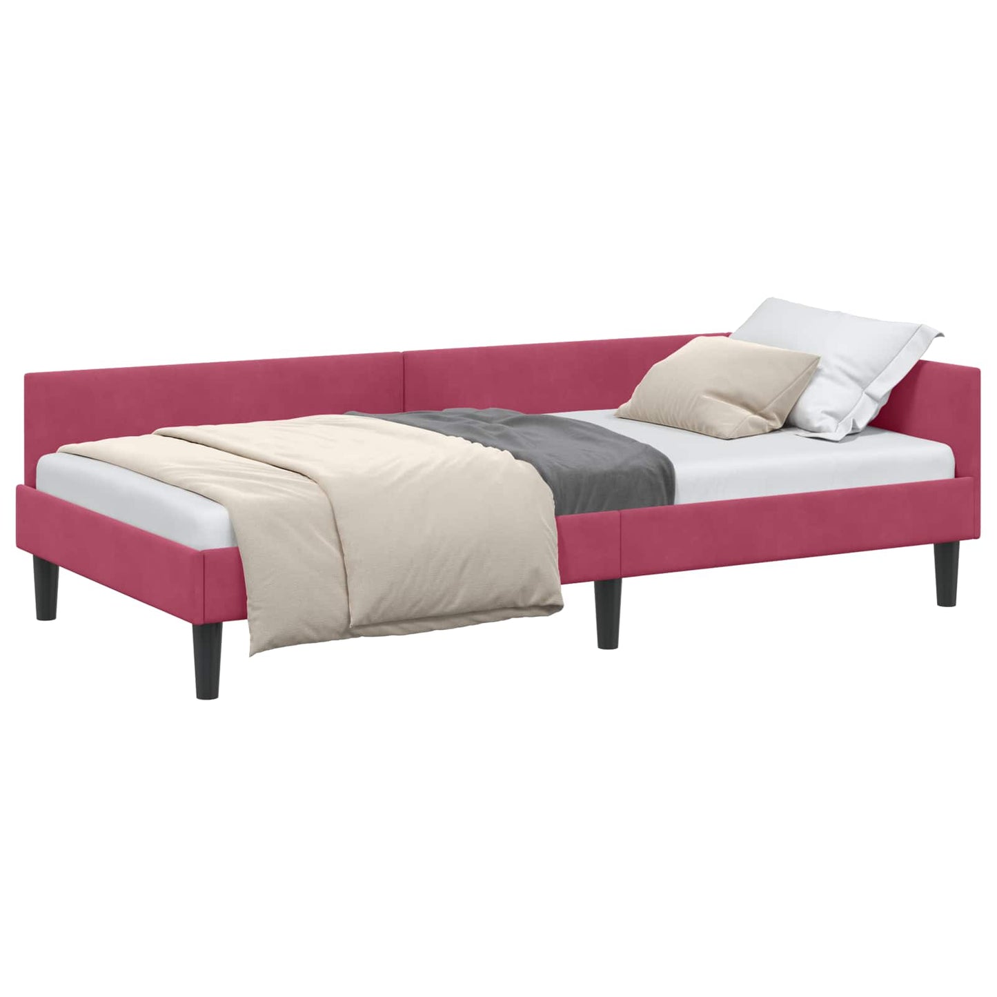 Sarokágy keret fejtámlával Bordó 90 cm x 190 cm Bársony