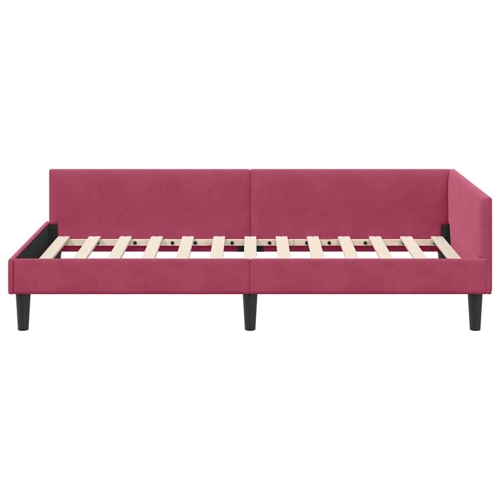 Sarokágy keret fejtámlával Bordó 90 cm x 190 cm Bársony