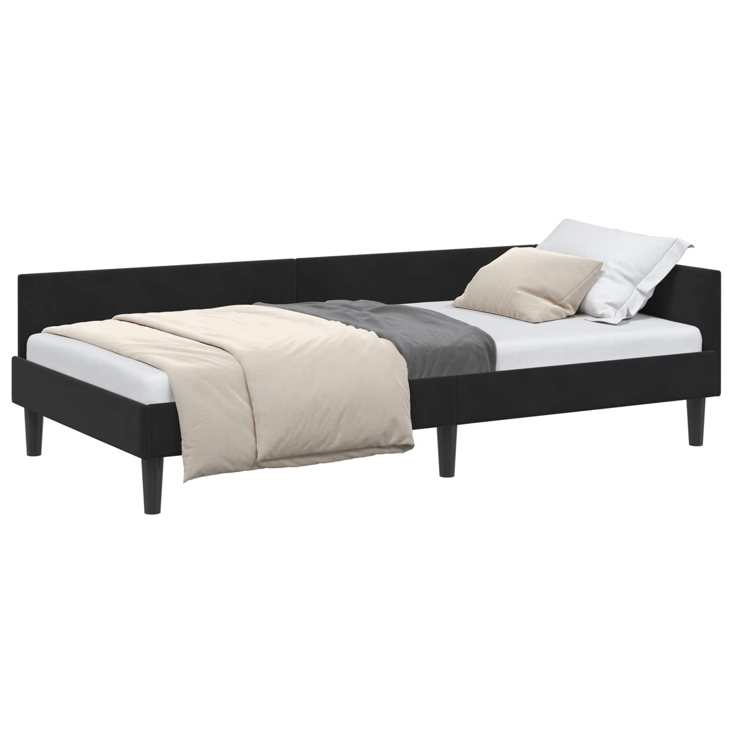 Sarokágy keret fejtámlával Fekete 90 cm x 190 cm Bársony