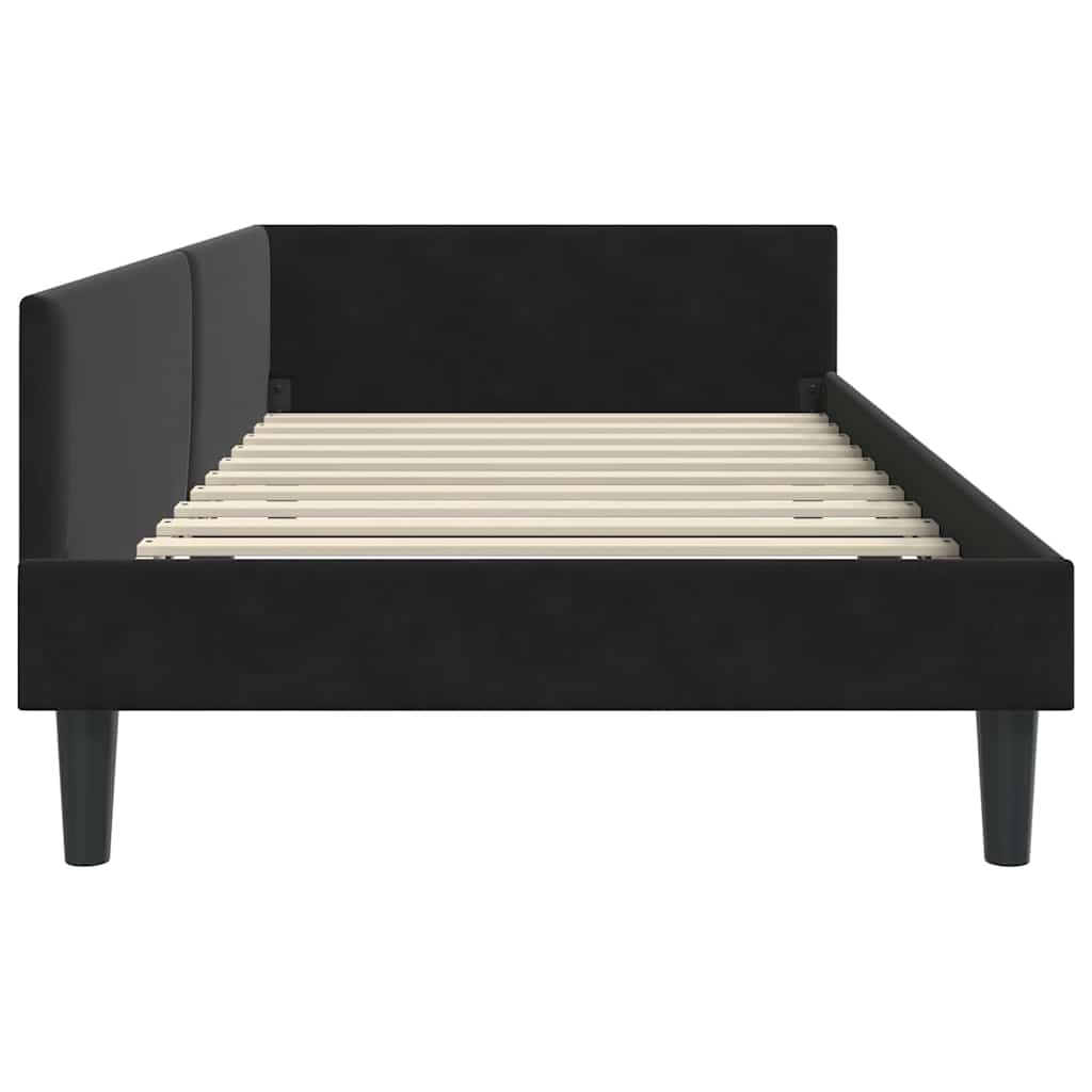 Sarokágy keret fejtámlával Fekete 90 cm x 190 cm Bársony
