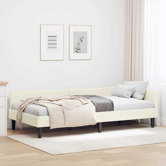 Sarokágy keret fejtámlával Krém 90 cm x 190 cm Bársony