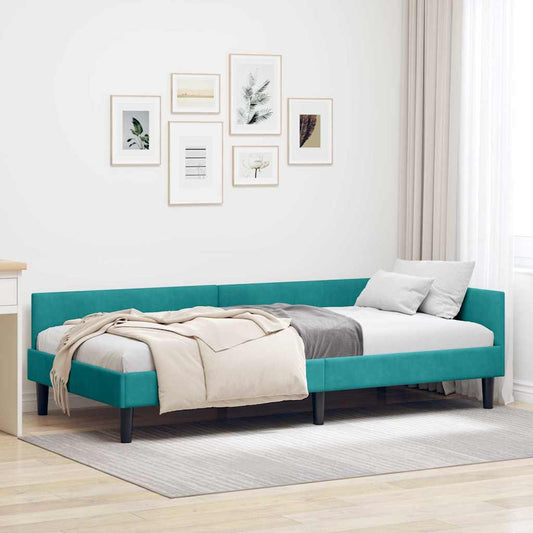 Sarokágy keret fejtámlával Türkiz 90 cm x 190 cm Bársony
