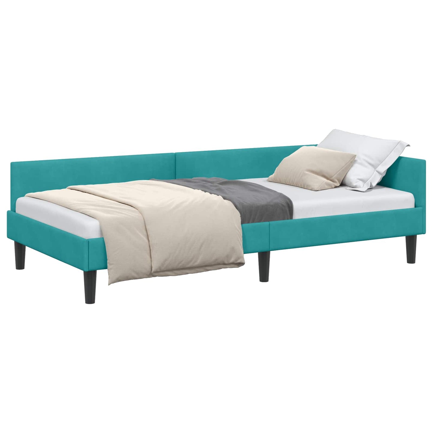 Sarokágy keret fejtámlával Türkiz 90 cm x 190 cm Bársony