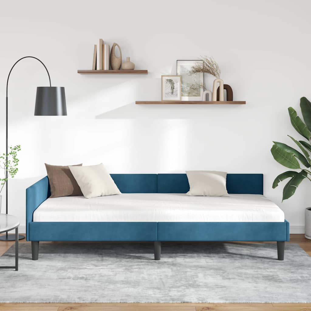 Sarokágy keret fejtámlával Kék 90 cm x 200 cm Bársony