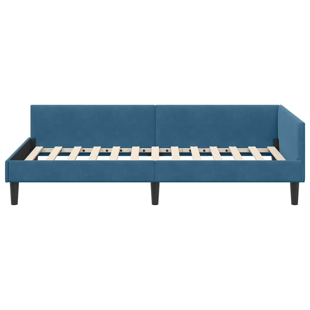 Sarokágy keret fejtámlával Kék 90 cm x 200 cm Bársony