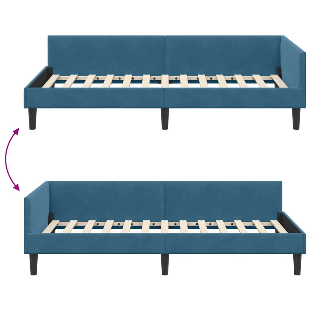 Sarokágy keret fejtámlával Kék 90 cm x 200 cm Bársony
