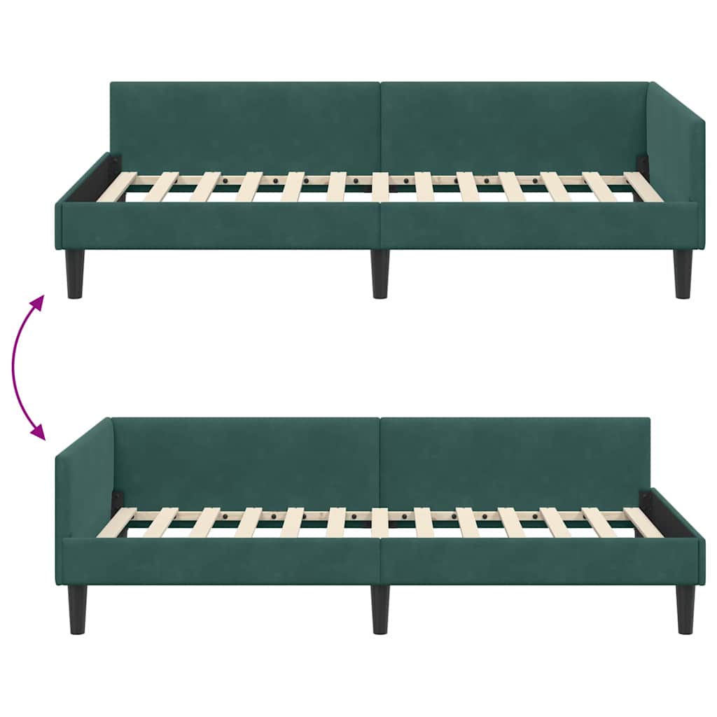 Sarokágy keret fejtámlával Sötétzöld 90 cm x 200 cm Bársony