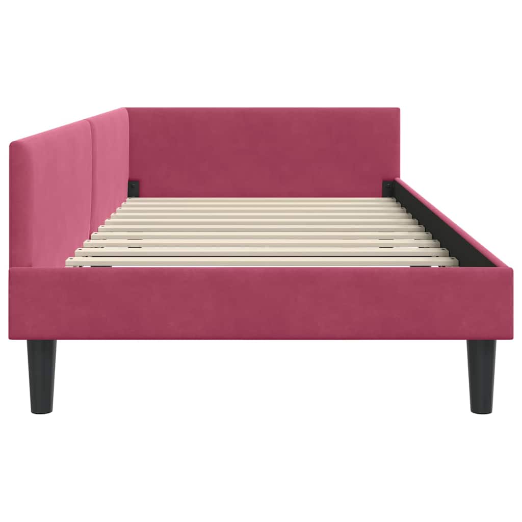 Sarokágy keret fejtámlával Bordó 90 cm x 200 cm Bársony